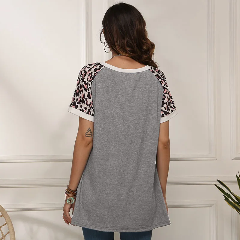 

Zoulv Leopard Printing Patchwork Cottontops Tee Ladies Blusas Clothing O-neck Tops Long Short 2021 Summer Women Casual T-shirts