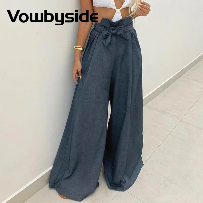 

High Waist Knotted Wide Leg Pants Women Daily Casual Pants