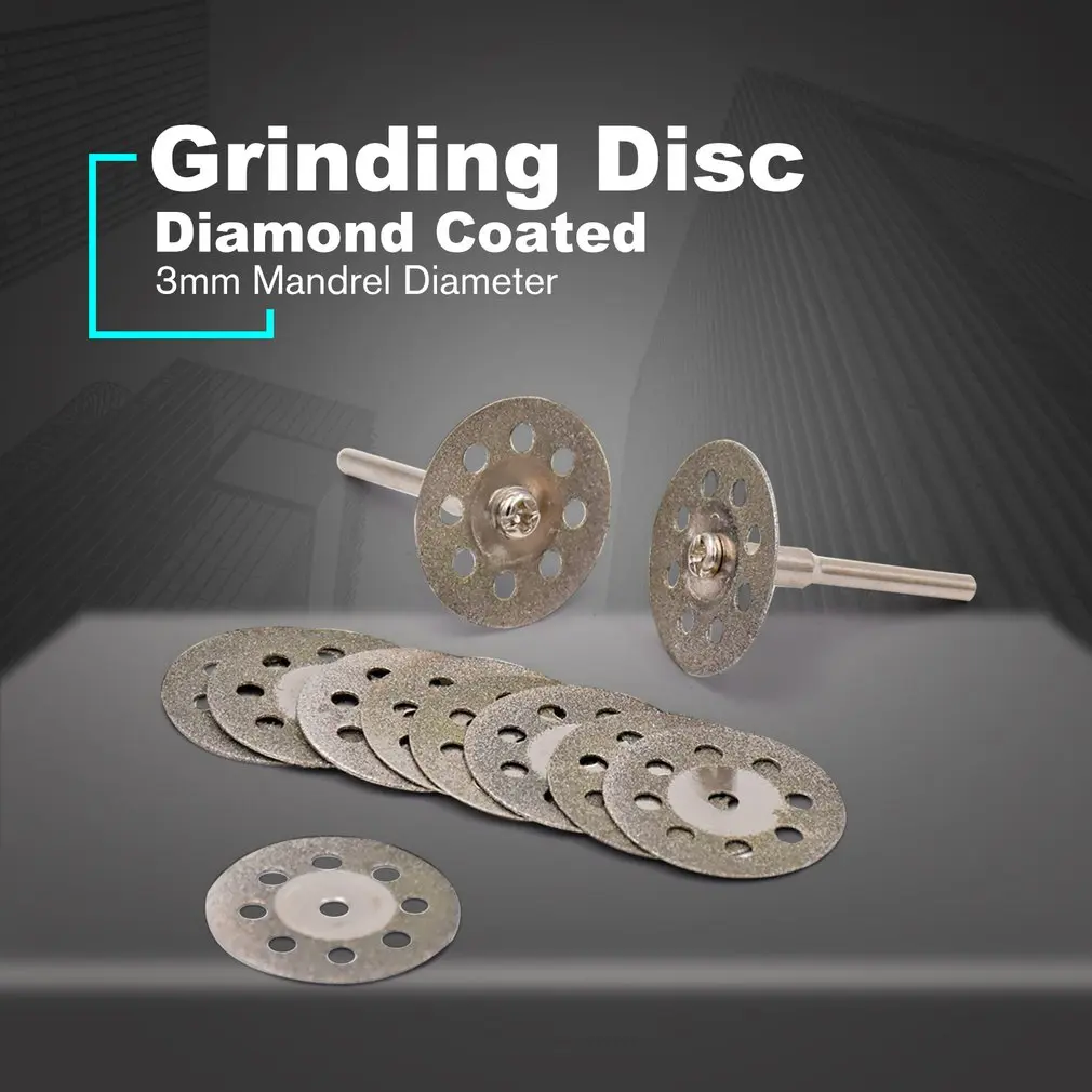 

10PCS Grinding Wheel Disc 3mm Mandrel Diamond Coated Cutting Rotary Tool Drill Accessories Sharp Blade Woodworking Stone