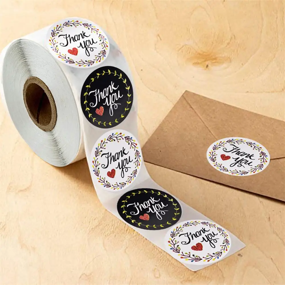 

500pcs/roll Thank You Stickers Seal Labels Scrapbook Handmade Sticker Circle Stationery Food Hand Made Deco for Envelope Gift