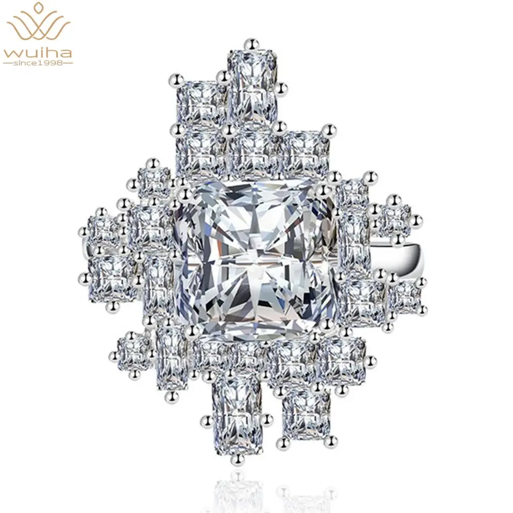 

WUIHA New 100% 925 Sterling Silver Citrine Amethyst Ruby Emerald Created Moissanite Gemstone Irregular Ring Wedding Fine Jewelry