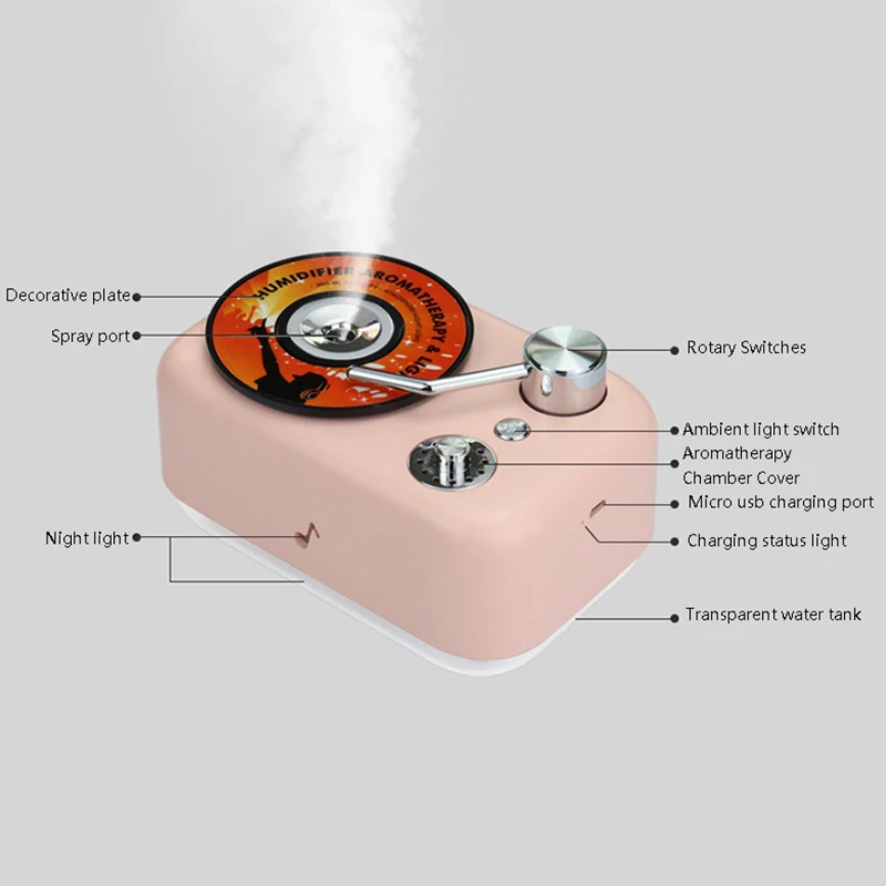 

Phonograph Shape Humidifier Small Usb Aromatherapy Mini Air Humidifier Aroma Diffuser Humidifier