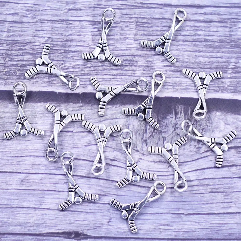

20Pcs Pendants Ice Hockey Ball Sport Theme Metal Silver Tone Fashion Jewelry DIY Findings Charms 22x16mm