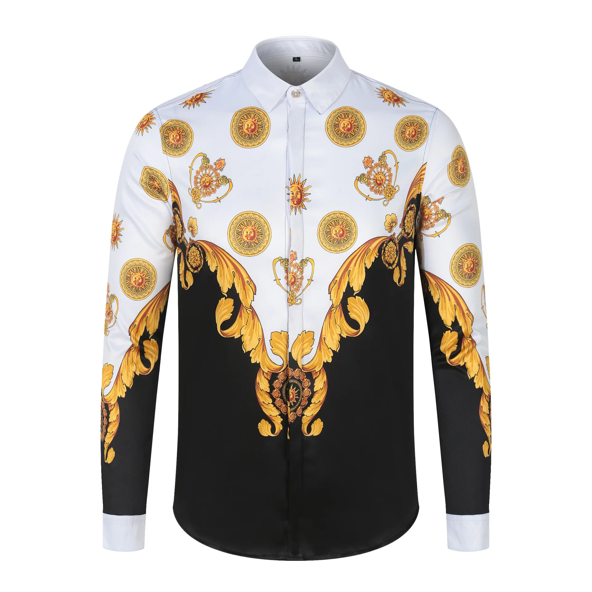 

Luxury Royal Shirt Men Casual Slim Fit Long Sleeve Men Gold Printed Shirt Camisa Masculina Social Manga Longa Prom Party Shirt