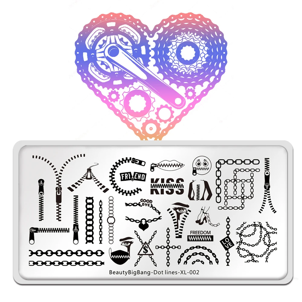 

Beautybigbang Nail Art Stamping Plates Zipper Image New 6*12cm Stainless Steel Stamp Template Dot Lines XL-002