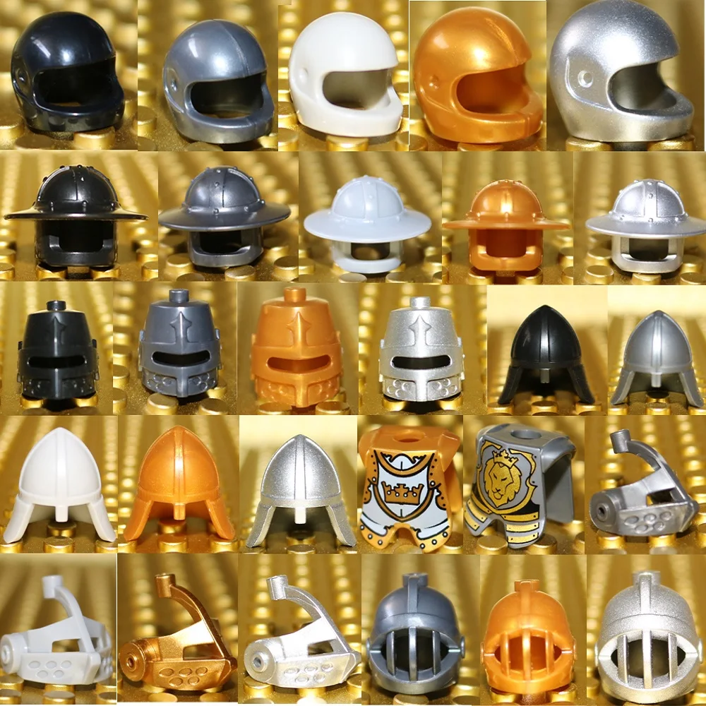 

5 pcs Medieval Castle Knights Figures Helmet Bricks Rome Soldier Spartacus Warrior Dragon Cavalry Crown King Hat MOC Blocks Toys