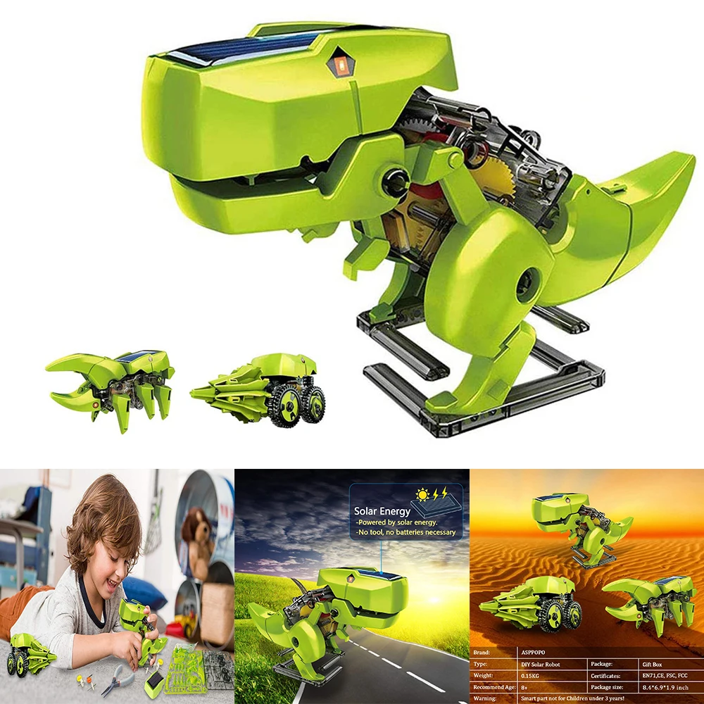 DIY Solar Energy Dinosaur Robot Toy 3-in-1 Educational Science Dinosaurs Animal Robotic Kit Child Assembly Model Building Toys | Игрушки и
