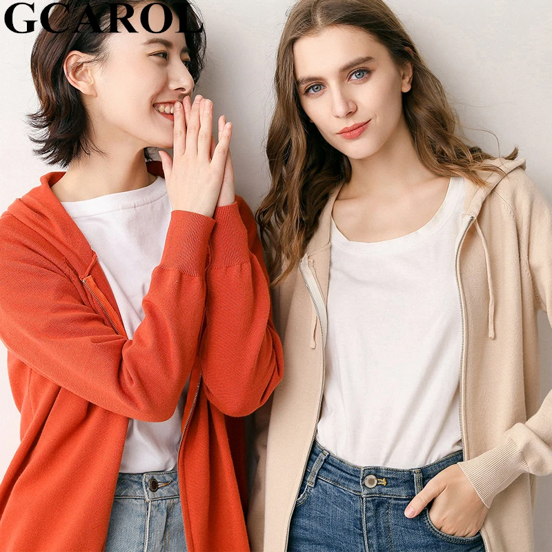 Женский кардиган на молнии GCAROL стрейчевый укороченный топ с капюшоном теплый