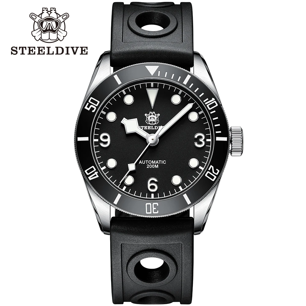 

Steeldive SD1958 Men's Diving Watch 41mm Black Dial Sapphire 200M Water Resistance NH35 Automatic Movement Wristwatch Luminous