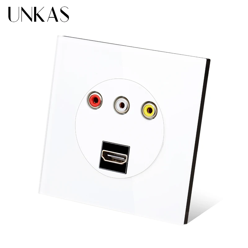 UNKAS HDMI-совместимый с 2 0 Видео L/R FL + FR каналы порт 86 мм * Настенная стеклянная панель