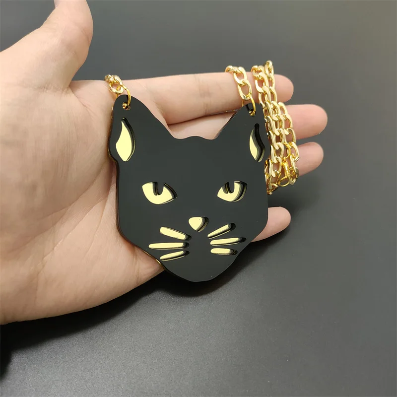 KUGUYS бижутерия большой кулон с головой черного кота для женщин ожерелье в стиле