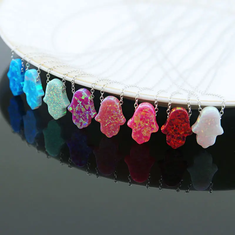 

Arabic Blue Hamsa Hand Opal Pendant Fatima Hand Necklace Stainless Steel Women Choker Jewelry Collier Femme Choker Bijoux