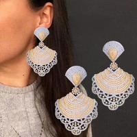 fashion luxury lace design big size dangle earrings for women wedding cubic zirconia dubai bridal earring jewelry accessories