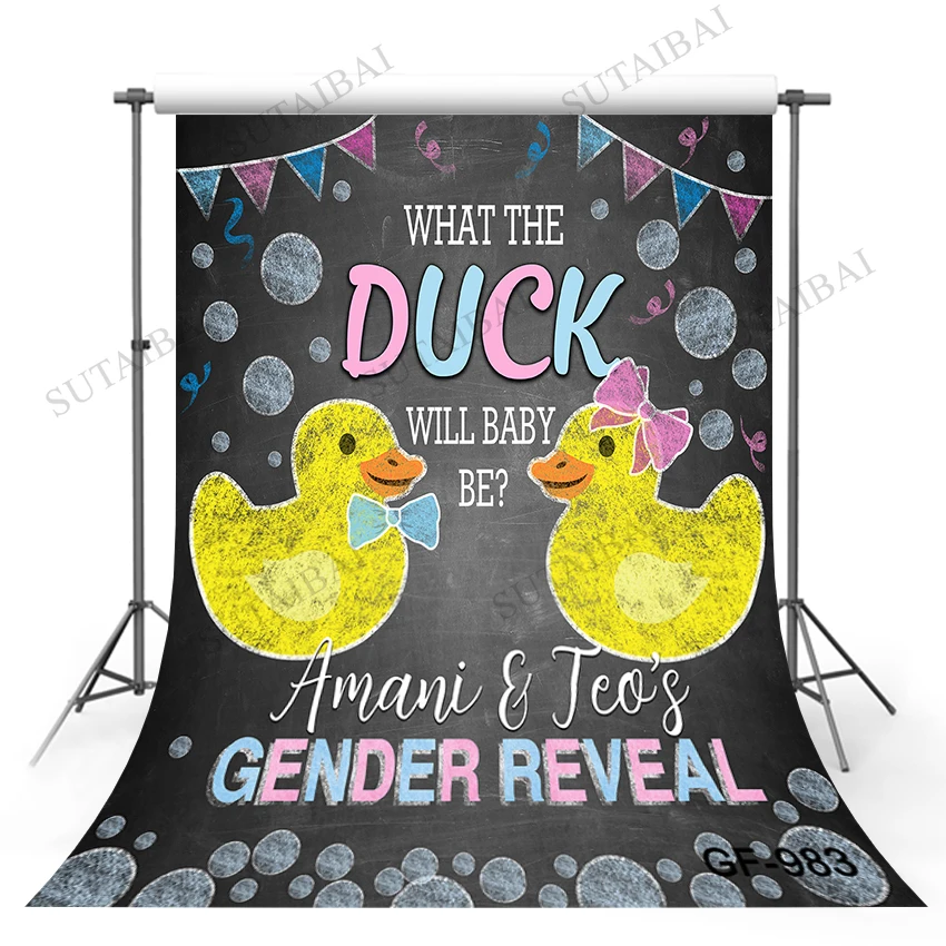 

Gender Reveal Photocall Backdrop Yellow Duck What Will Baby Be Portrait Party Background Photographic Photography Photo Studio