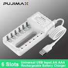 Интеллектуальное зарядное устройство PUJIMAX, 6 слотов, USB-кабель для AAAAA Ni-Cd аккумуляторных батарей для пульта дистанционного управления, микрофона, камеры
