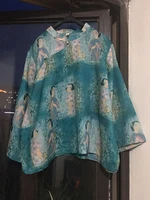 digital printing fine ramie maid figure chinese style buckle top shirt women top vintage t shirt