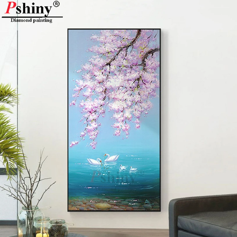 

Pshiny Новинка 2020, алмазная живопись, искусство, лебедь, цветы, вышивка крестиком, полная выкладка, 5d алмазная вышивка, «сделай сам», ремесло, до...