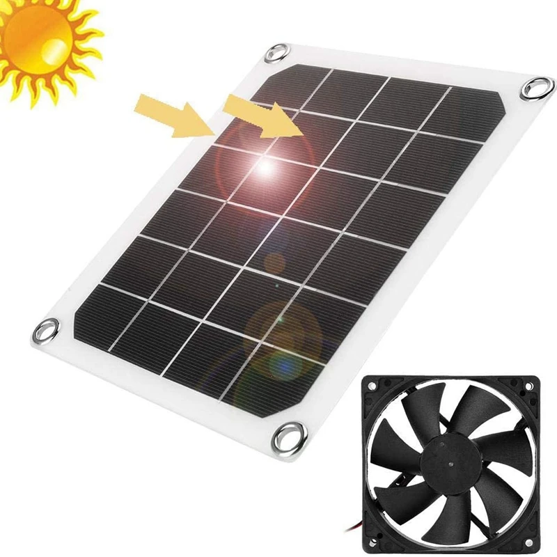 

Solar Panel Exhaust Fan, 5V10W Waterproof Solar Exhaust Fan, Portable Exhaust Fan for RVs, Greenhouses, Pet Houses