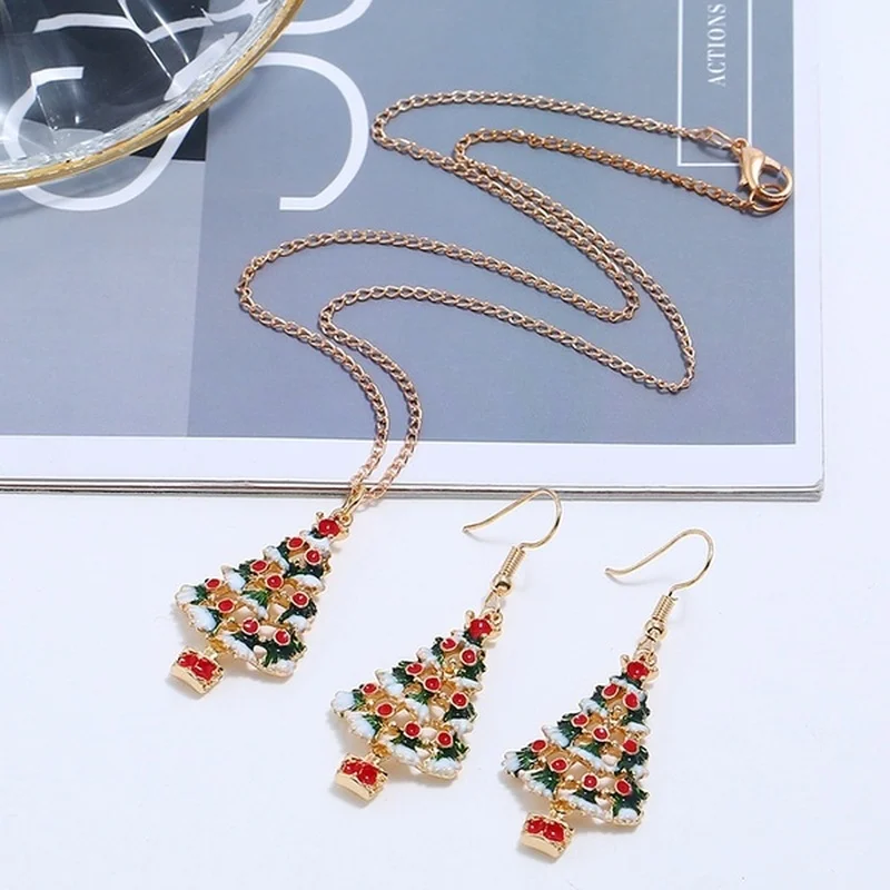 Fashion Earring and Necklace Set Christmas Series Snowman Bell Elk Snowflake Xmas Tree Santa Women Cute Stud Earrings Necklaces | Украшения