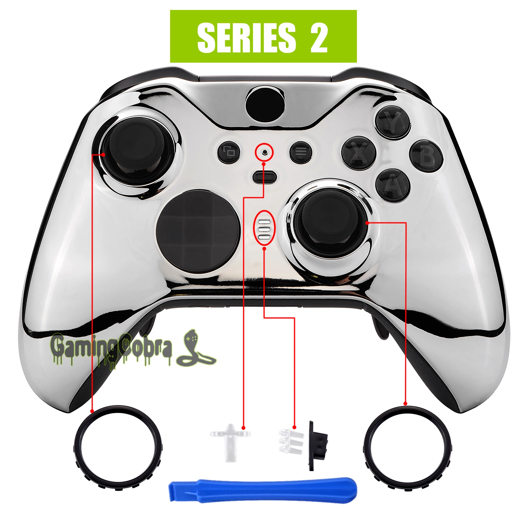 

eXtremeRate Chrome Silver Glossy Faceplate Front Housing Shell Case Replacement Kit for XB Elite Series 2 Controller Model 1797