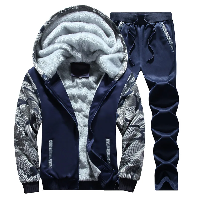 

Men's Sportswear Sets 2020 Winter Velvet Hoodie Male Casual Tracksuit Men 2 Pieces Sweatshirt + Sweatpants Brand Track Suit Set