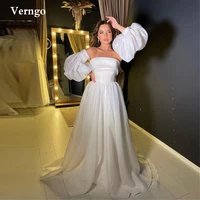 verngo a line organza wedding dresses puff long sleeves strapless applique sweep train simple korea bridal gowns 2022 vestidos