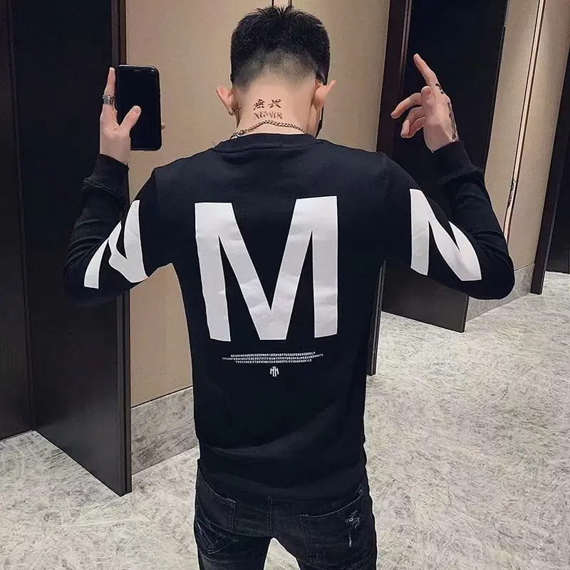 

2021 New Spring and Summer Thin Men 's Fashion Casual Hooded Sweatshirt Loose round Neck Long Sleeve T-shirt Pullover Coat