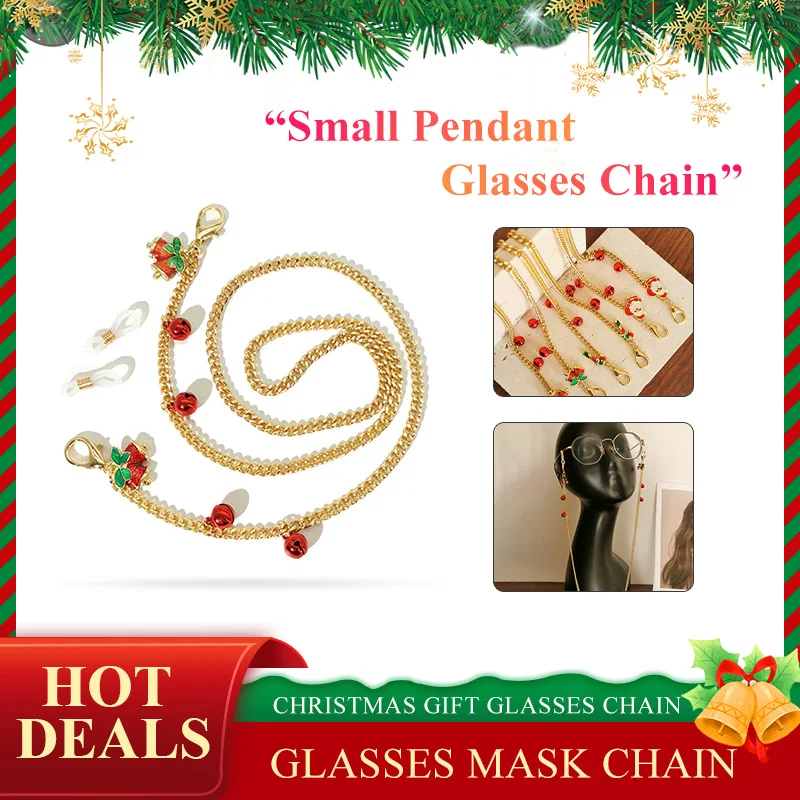 

Новинка 2021, маска Санты, цепочка с подвеской в виде колокольчика, золотистая металлическая цепочка, шнурок для маски, очков, цепочка, рождест...