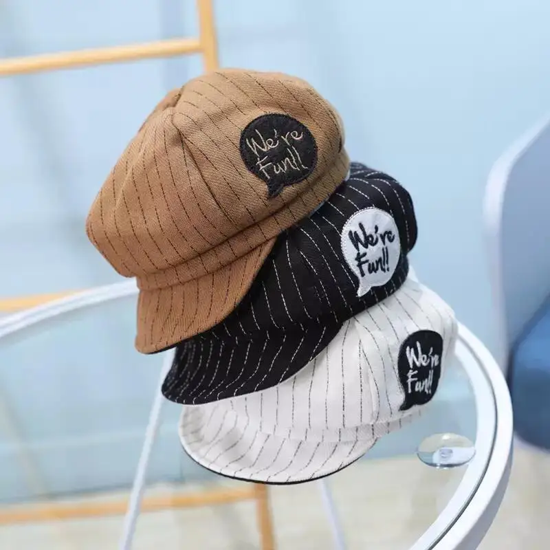 

Simple Kids Hats Striped Letter Baby Visors Casual Travel For Girls Boys Baseball Cap Elastic Accessories Children Gentleman Hat