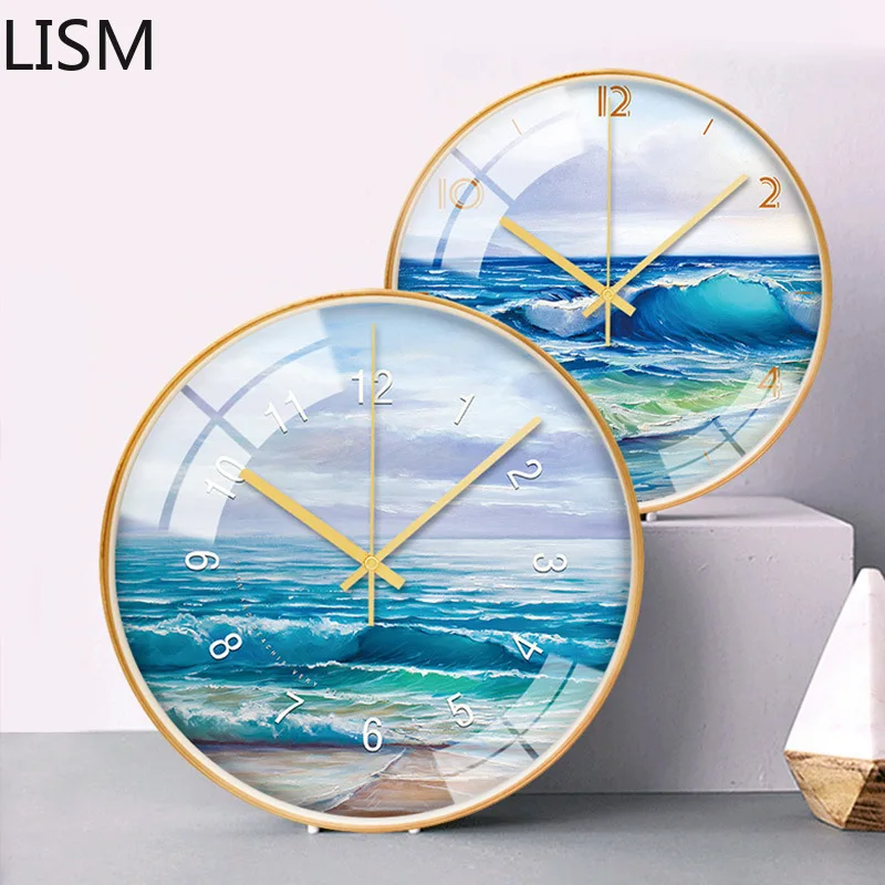 

Large Metal Gold Wall Clock Modern Blue Sea Silent Clocks Wall Home Decor Creative Kitchen Kids Clock Luxury Reloj De Pared 2020