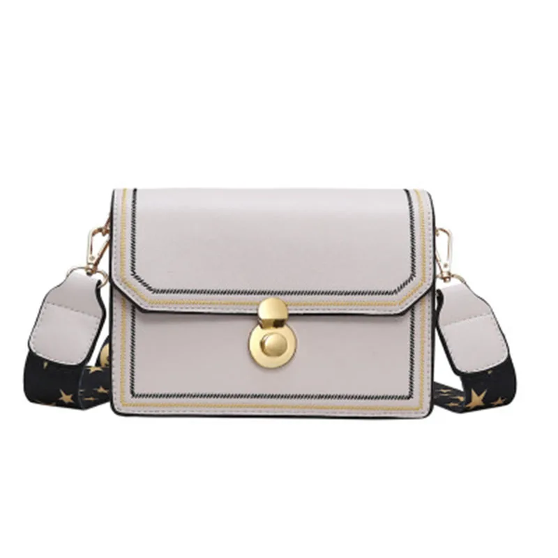 Bag for women new Korean style straddle bag outdoor travel chic wide band sewing fashion one shoulder small square bag - Цвет: Бежевый
