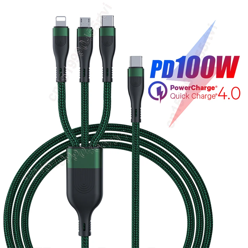 Кабель PD USB C 3 в 1 для iPhone 13 12 100 Вт кабель QC4.0 0 быстрой зарядки Micro Type-C Macbook Pro Samsung Xiaomi