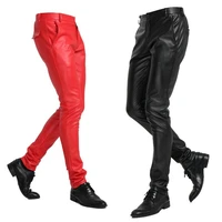 mens motorcycle leather pants white thin slim feet trousers pu tight fitting plus size waterproof spring autumn black white red