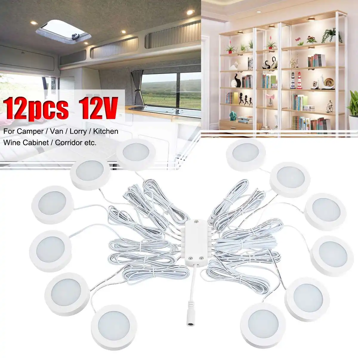 

12 шт. 12 В автомобисветильник внутренний белый Светодиодный прожектор на крышу светильник свет, 2,5 Вт, лампа для чтения для VW T4 T5, дом на колеса...