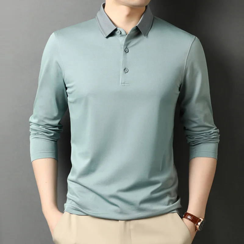 

2021 spring and autumn new Tops Tees men lapel business long-sleeved T shirt 5177-249