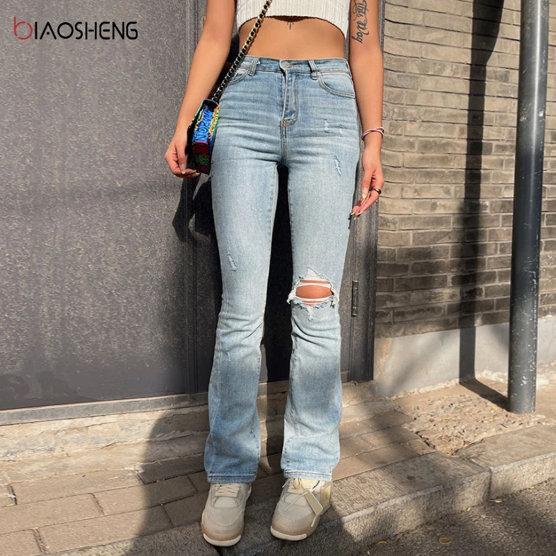 

Jeans Women High Waist Denim Trousers Fashion Flared Pants Fit Slim Stretch Wide Leg Jeans Mom Ripped Jeans Streetwear