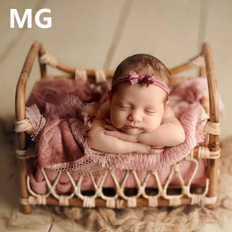 Newborn Photography Props Basket Baby Props Vintage Woven Rattan Basket  Baby Posing Sofa Bed Accessoire 100 Days Shooting Props