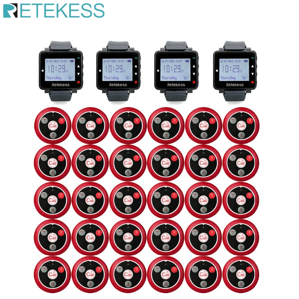 Пейджер Retekess система для вызова официанта часы-пейджер 4 T128 + кнопка 30 T117 кафе и