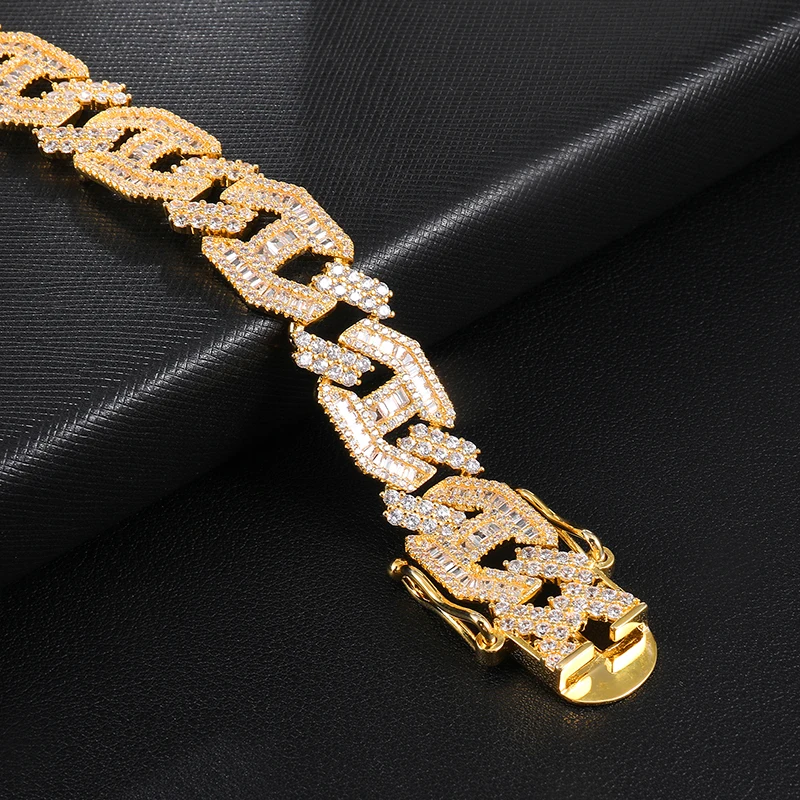 Hip Hop 15MM Heavy Miami Baguette Zircon Iced Out Cuban Link Necklace AAA CZ Prong Setting Necklaces Hip Hop Jewelry 18'' 24''