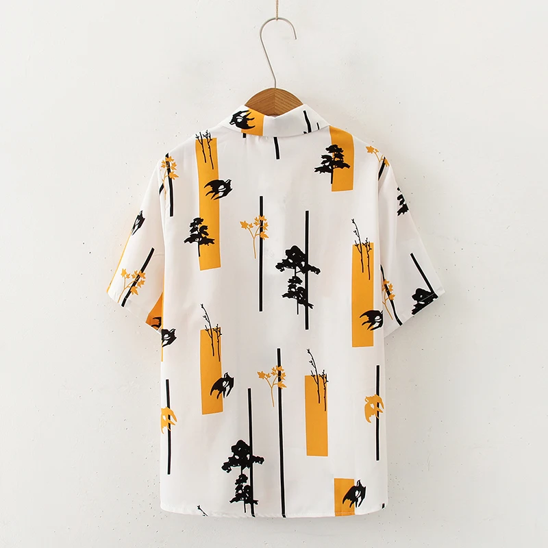 Женская рубашка с коротким рукавом, тонкая летняя рубашка желтого цвета с изображением дерева и кленового листа, 2021 от AliExpress WW