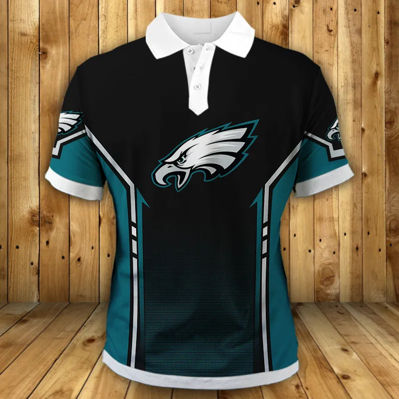 

Philadelphia fashion American football Eagles POLO Green black stitching bald eagle print casual men's clothing