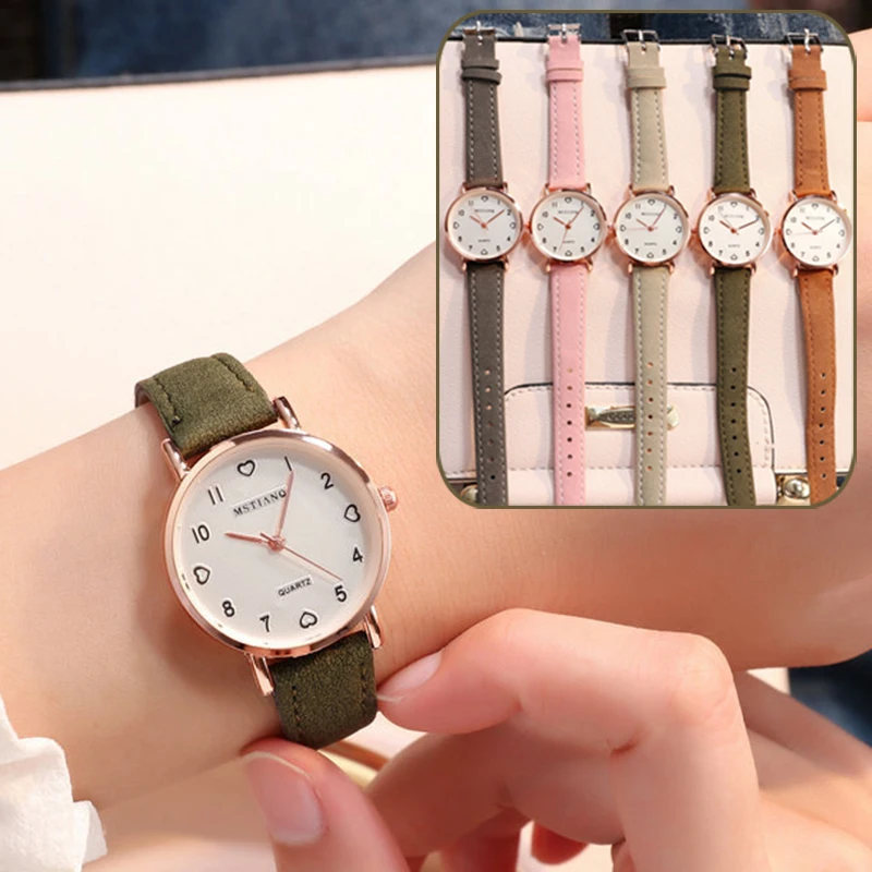 

Simple Vintage Women Small Dial Watch Sweet Leather Strap Wrist Watches Gift