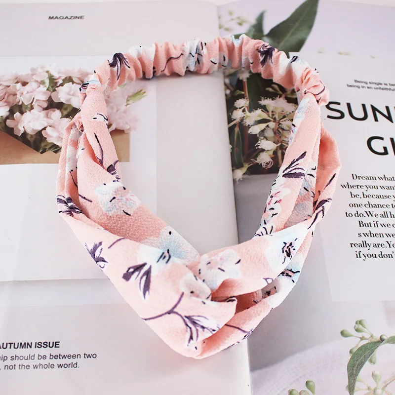 Повязка на голову женская шифоновая модная широкая повязка с цветочным принтом