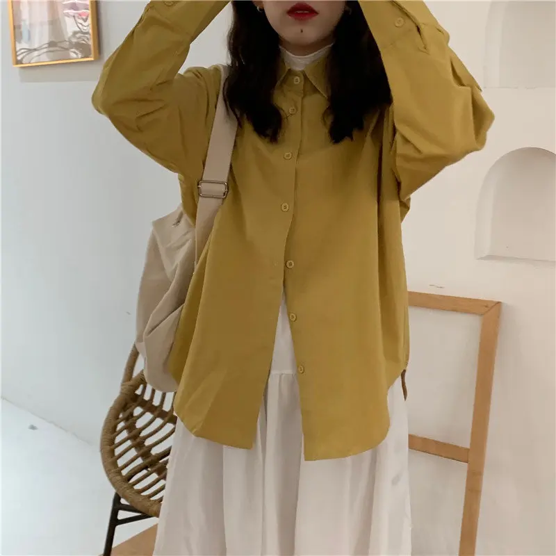 

HziriP Solid Basic All-Match 2020 Stylish Brief Korean Full-Sleeved Leisure Sweet Casual Loose Elegant Women Fashion Shirts