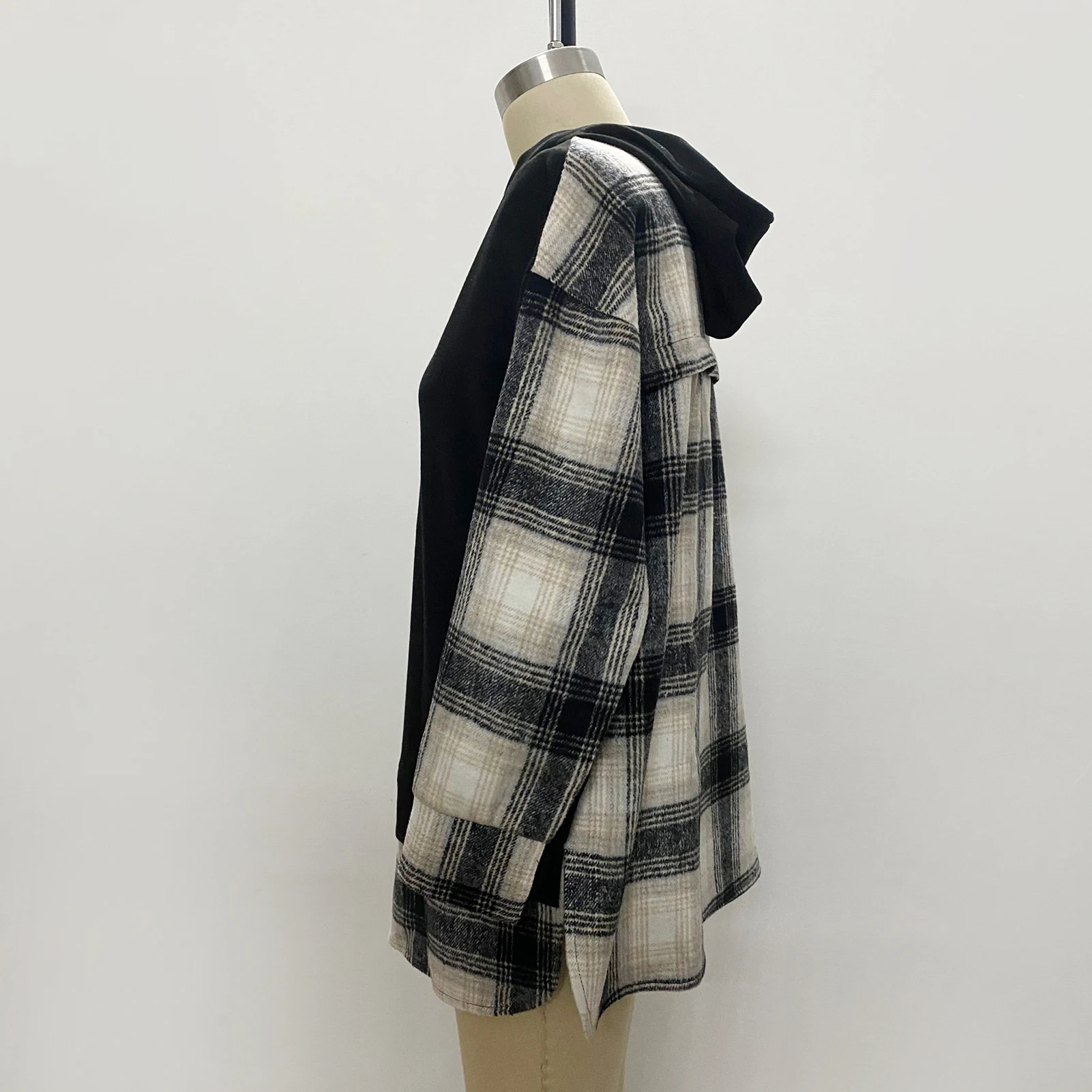 

Autumn Winter Women Plaid Patchwork Hooded Sweatshirt Long Sleeve Loose hoodie sweatshirts warm Clothing