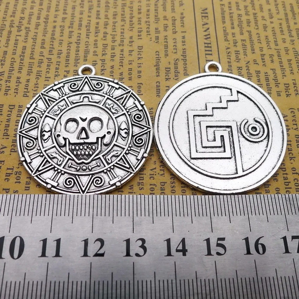 

20pcs Skull Coin Charms 39mm x 43mm DIY Jewelry Making Pendant antique silver color