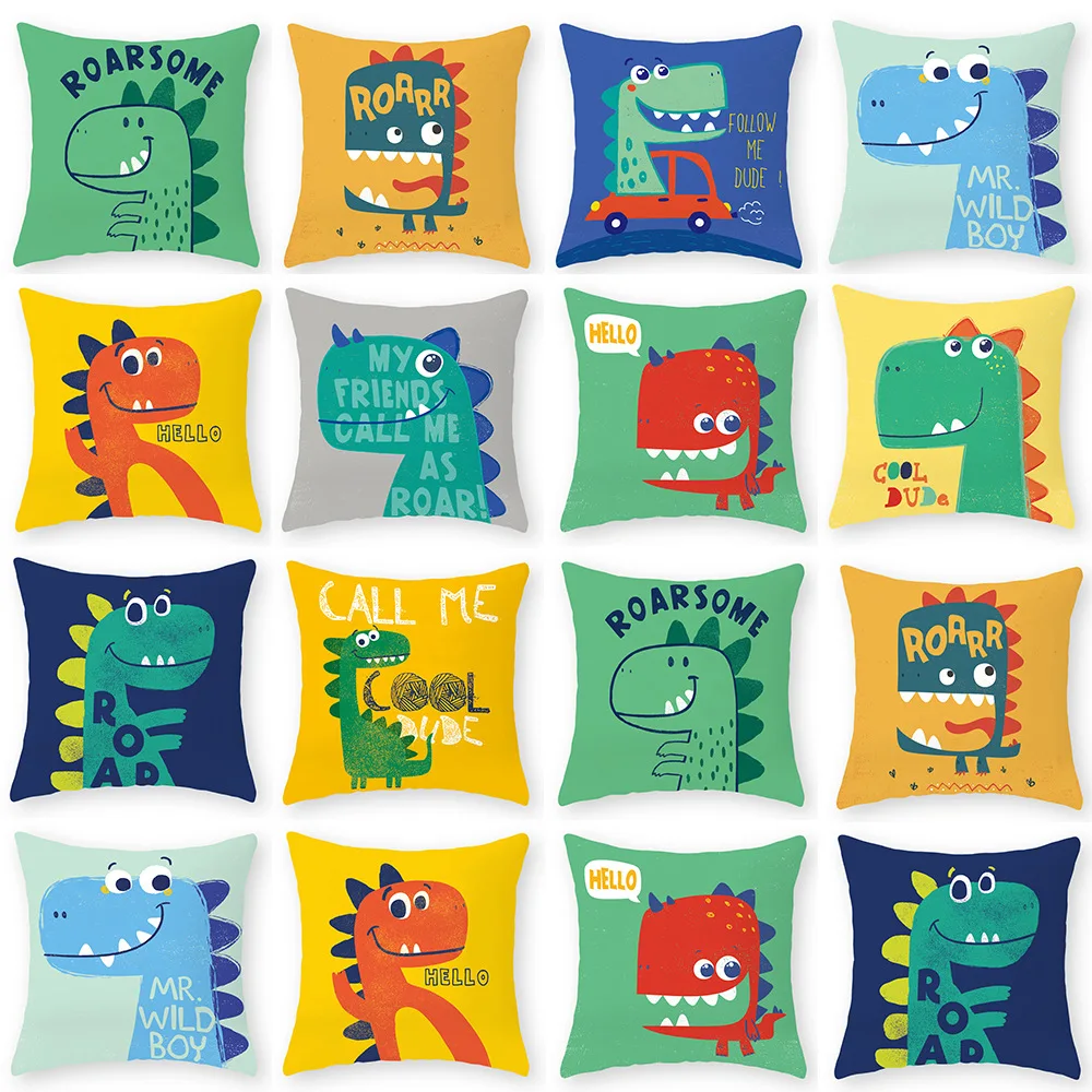 

Lovely Cartoon Dinosaur Print Cushion Cover Pillowcase For Kids Room Nursery Living Room Sofa Bed Decorative Pillow Cover