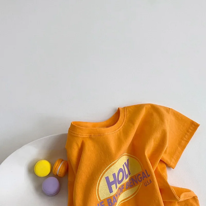 Camiseta holgada de algod&oacute;n con letras para ni&ntilde;os y ni&ntilde;as, ropa de ocio de manga corta, E100284, verano, 2021-5