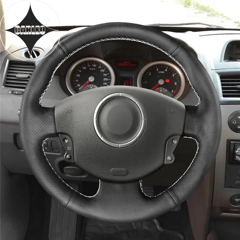

DIY Car Steering Wheel Cover for Renault Megane 2 Scenic 2 Kangoo 2008 2009-2013 Genuine Black Leather Stitching Custom Holder