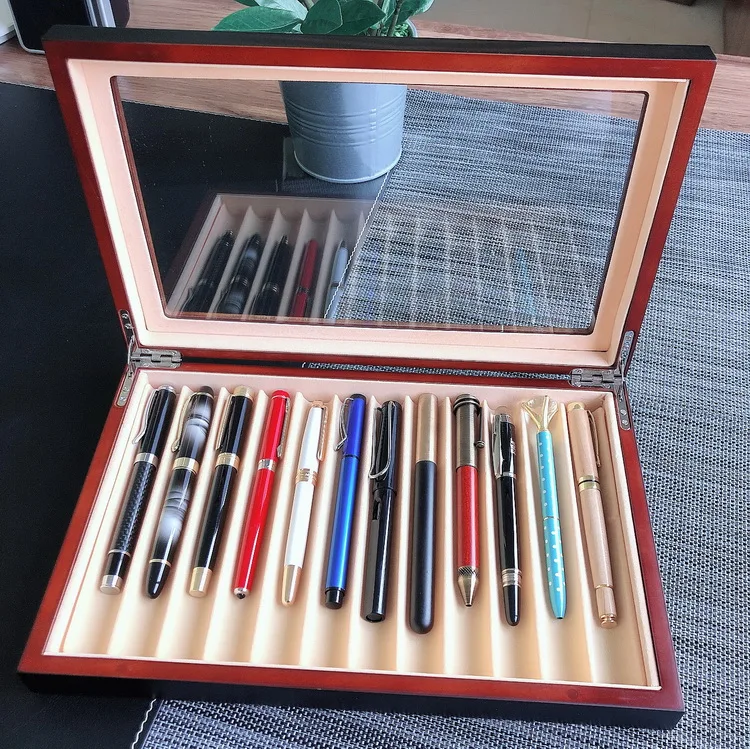 Individual Pen Cabinet Stationery Box Display Storage Pen Box Paint Wooden Pen Storage Box，pen Case